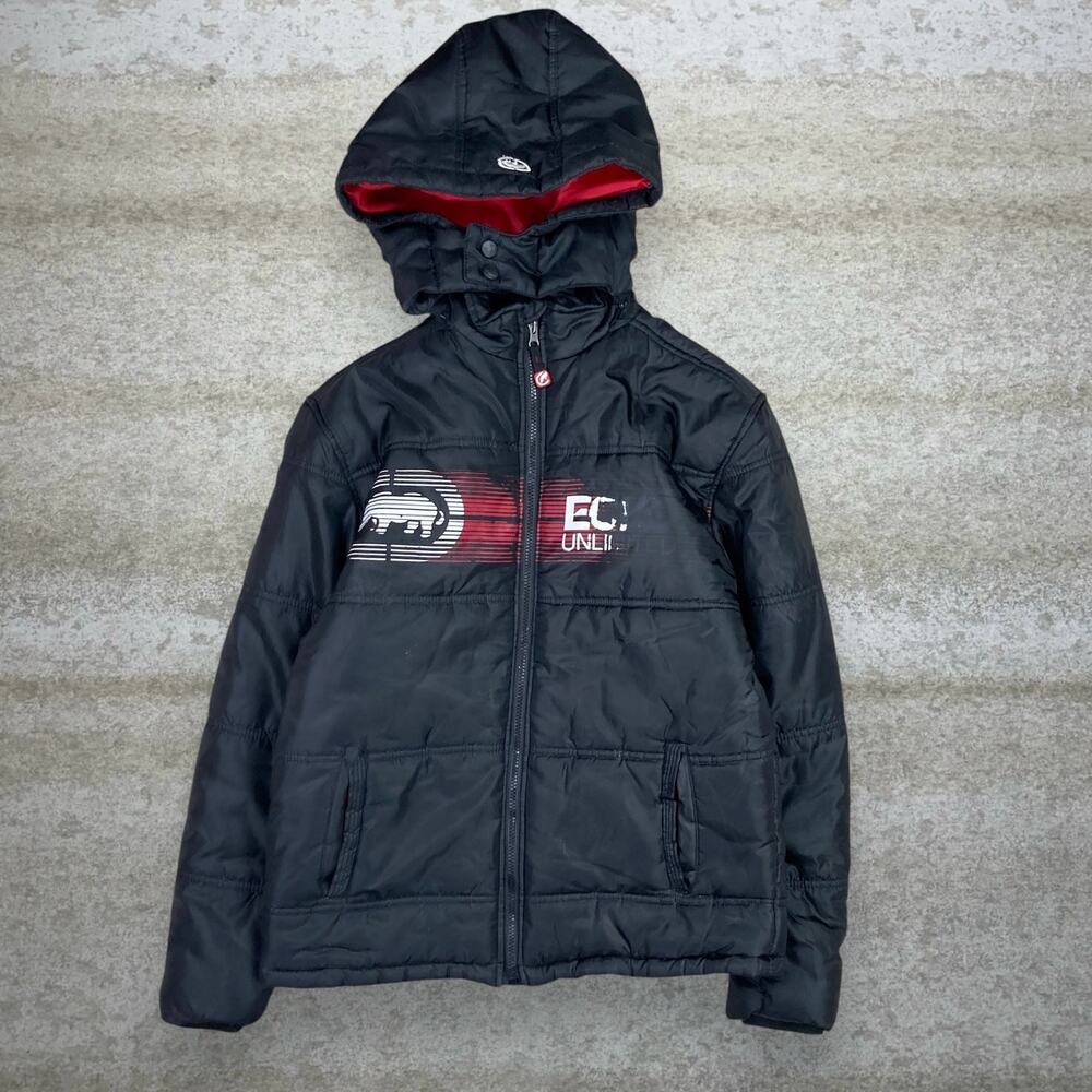 Vintage 90s Ecko Unlimited Puffer Jacket Youth XL Black Polyester Insulated